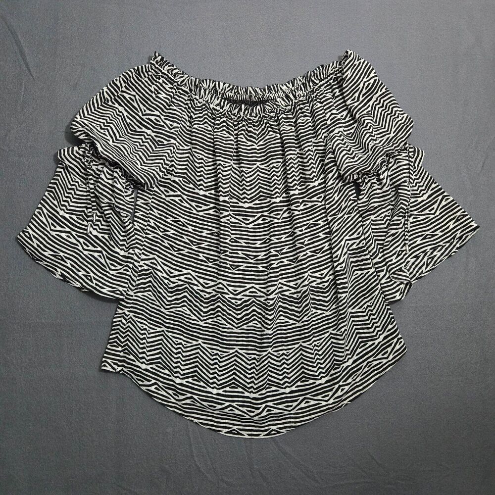 WHBM Blouse Women XS Off Shoulder Bell Sleeve Shadow Stripe
